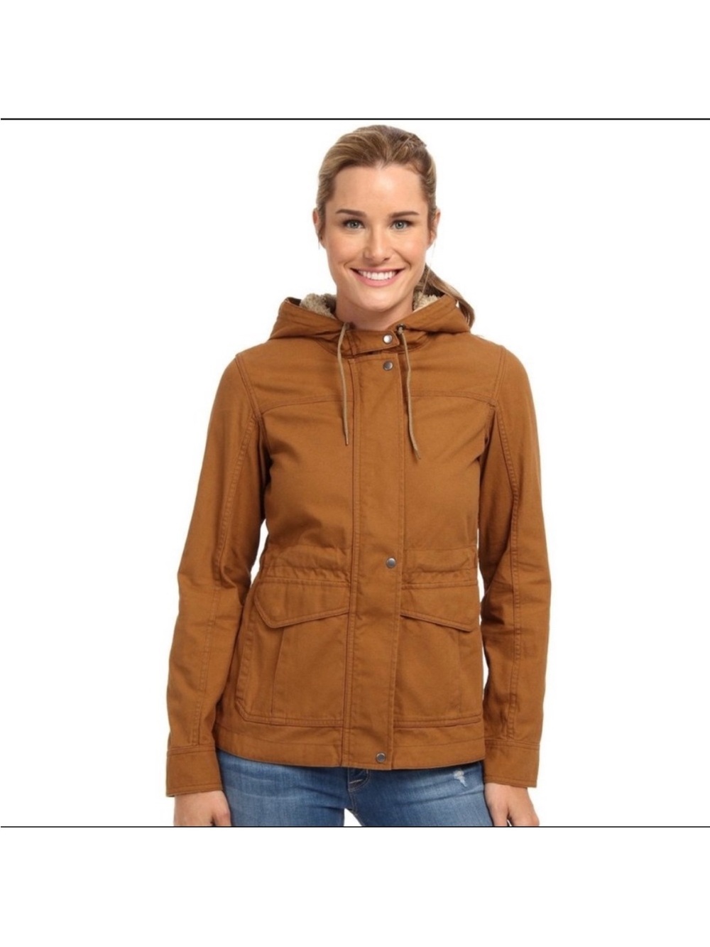 Patagonia Prairie Dawn brown hooded organic cotton barn utility jacket Sz Sm